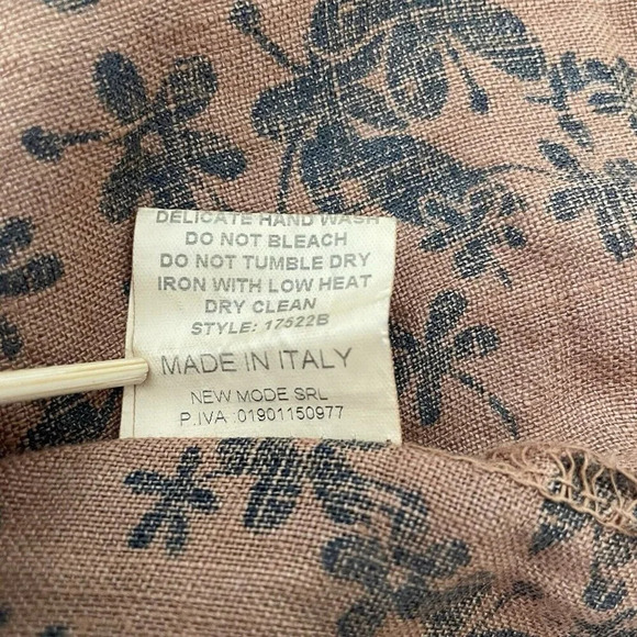 Bella Umbra 100% Linen Blouse M Brown Black Floral Made in Italy Boho Lagenlook - Picture 7 of 8